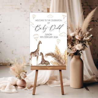 Neutral Giraffe Welcome sign, Baby Shower, Gender Reveal, Birthday Welcom image 0