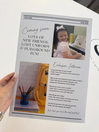 Newspaper 1st Day at School Celebration, Announcement Giant Card, Back to School Announcement