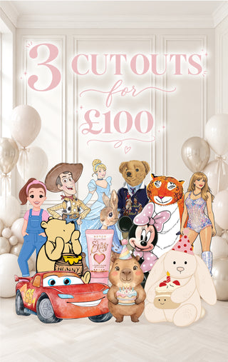 3 Cardboard Cut Outs for £100 Offer | Mixed character standees shown together in a themed promotional bundle