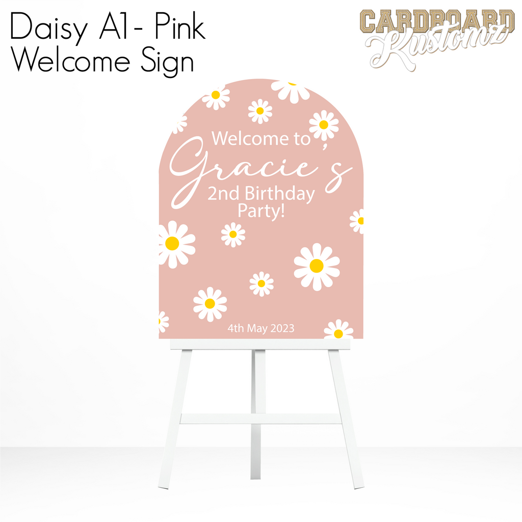 Customisable Daisy Welcome Party Sign, Welcome Board - Pink – Cardboard ...