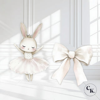 Ballerina Bunny Birthday Sign Bundle, backdrop, welcome sign and cut outs image 2