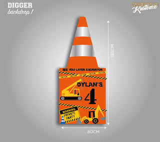 Customisable Digger/ Construction Traffic Cone Photo Back Drop image 0