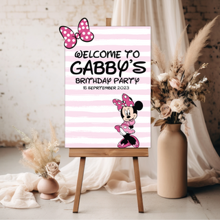 Minnie Stripe Welcome sign, Birthday Welcome Sign, Minnie Party, KidsParty Welc image 0