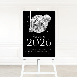 Black New Years Eve Party Welcome Sign