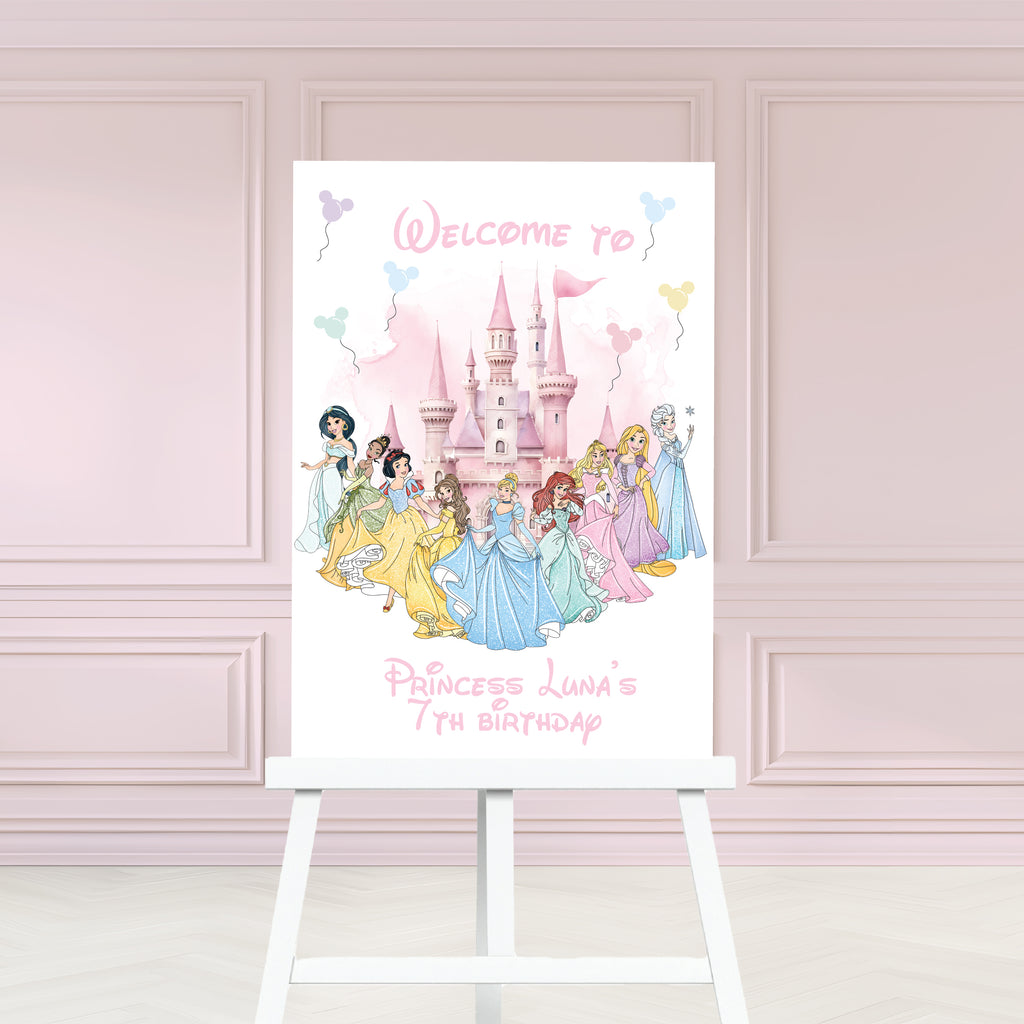 Watercolour Princess Welcome Sign | A1 & A2 Decor – Cardboard Kustomz