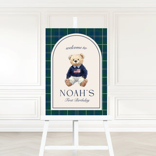 Tartan Bear 1st Birthday Welcome Sign