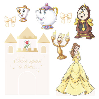 Beauty and the Beast Party Cut-Outs | Castle backdrop with Belle, teapot, cup, clock and candelabra characters