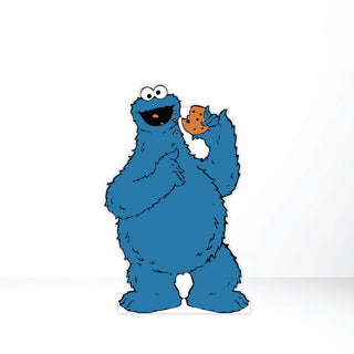 Cookie Monster Standing Cut-Out | Freestanding blue character display holding a cookie for birthday party decor
