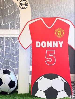 Manchester United Football Birthday Cut-Out | Personalised red shirt display with football, goal net and name