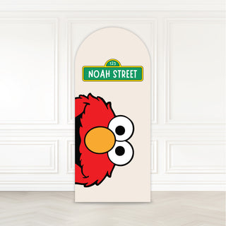 Sesame Street Elmo Birthday Backdrop | Personalised arch with Elmo character and custom street sign