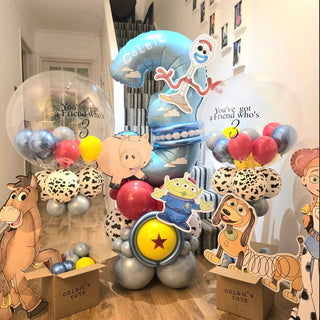 Toy Story Birthday Balloon Display | Character cut-outs with cloud balloons, bubble balloons and toy boxes